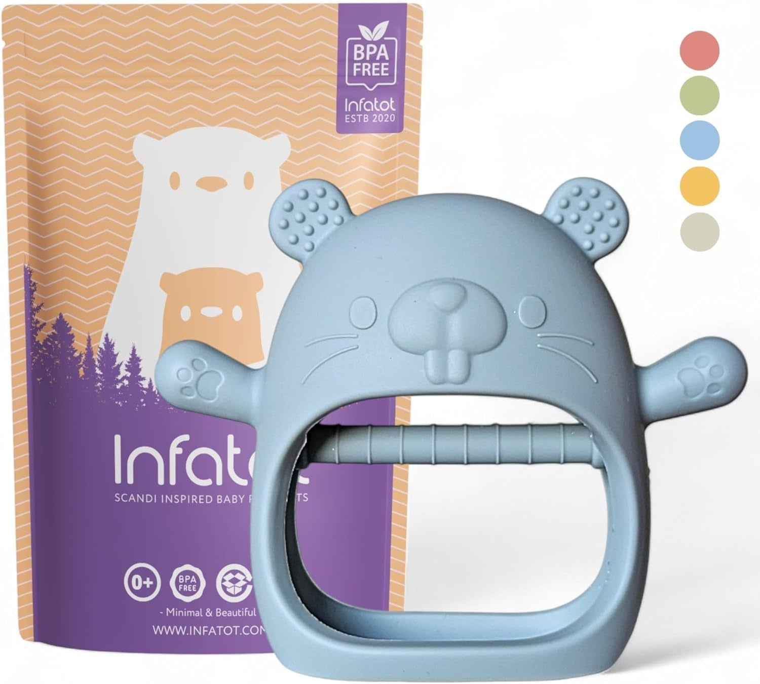 ® Teething Toys for Baby Gifts – Chipmunk Silicone Mitten Teether, Soothing Glove for Infants, Baby Toys 0-6 Months, Soft Chewable Teether Toy to Prevent Finger Sucking, CM Blue