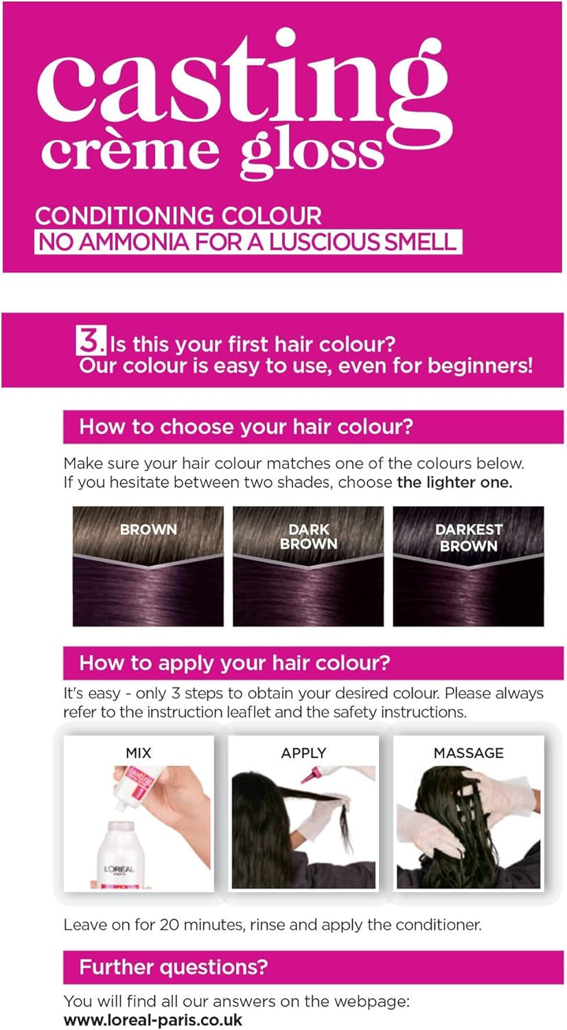 L'Oréal Paris Casting Crème Gloss Semi-Permanent Hair Dye, Ammonia-Free Formula & Honey-Infused Conditioner, Glossy Finish, Colour for up to 28 Shampoos, Pack of 3, Colour: 316 Plum