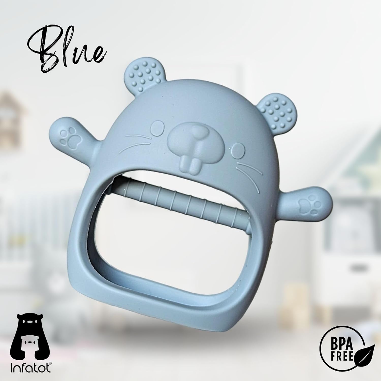 ® Teething Toys for Baby Gifts – Chipmunk Silicone Mitten Teether, Soothing Glove for Infants, Baby Toys 0-6 Months, Soft Chewable Teether Toy to Prevent Finger Sucking, CM Blue