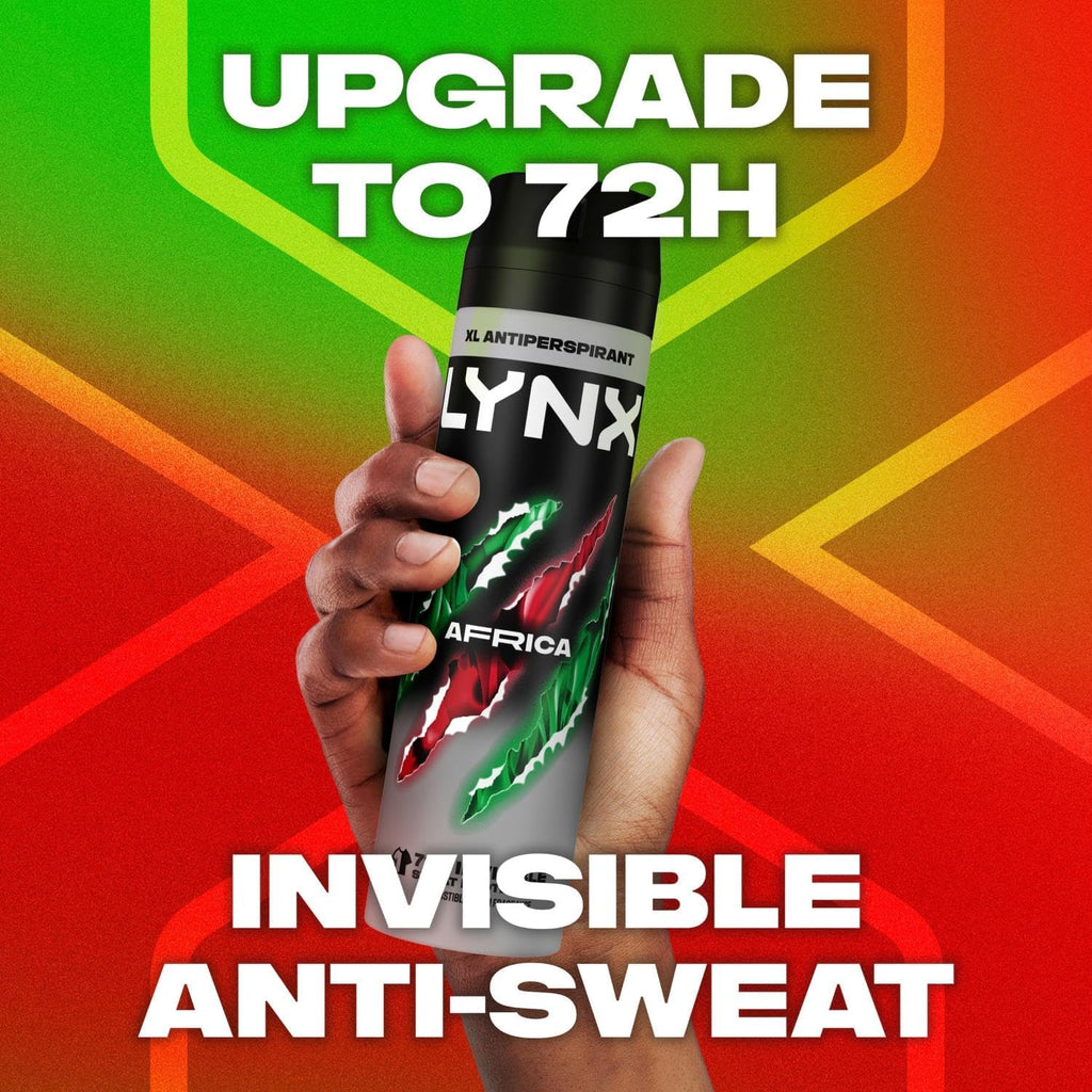 Lynx Africa 72 Hour Protection against Odour and Wetness Anti-Perspirant Deodorant Spray No Fuss Aerosol for All-Day Freshness 200 Ml Pack of 3 - Packaging May Vary